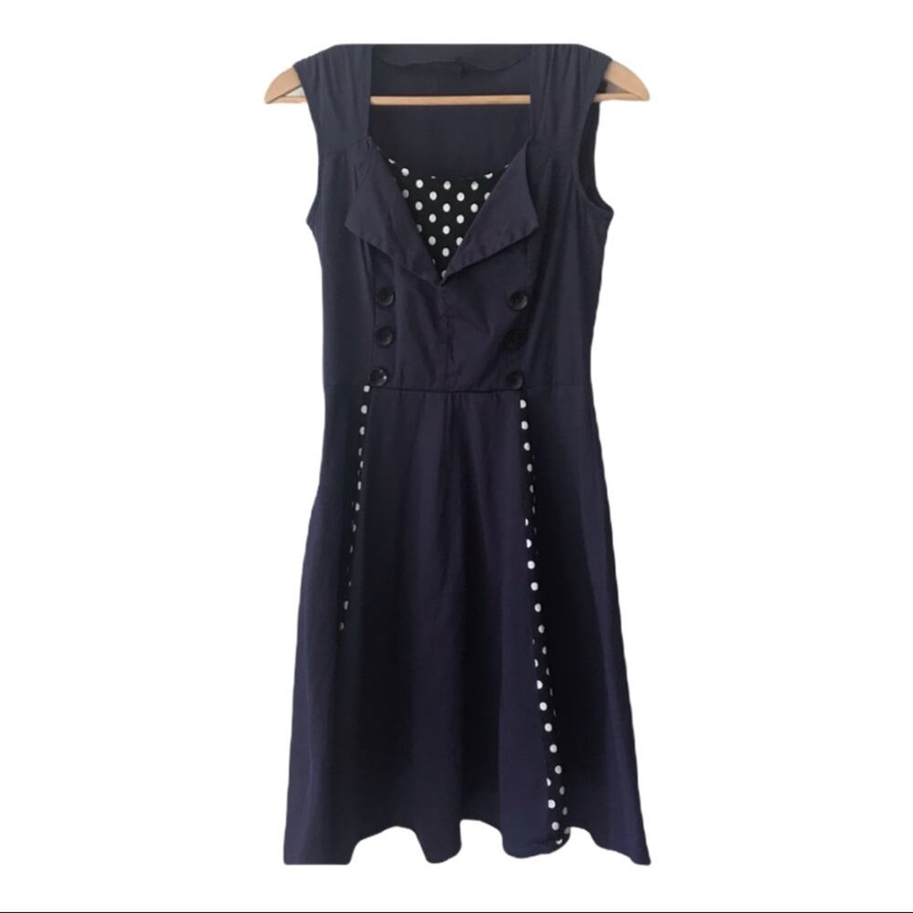 50’s Look Navy Polka Dot Swing Dress Medium